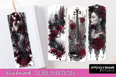 Gothic Bookmark PNG - Dark Academia Printable Bookmarks Sublimation OrangeBrushStudio 