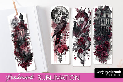 Gothic Bookmark PNG - Dark Academia Printable Bookmarks Sublimation OrangeBrushStudio 