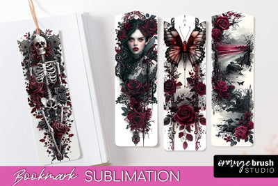 Gothic Bookmark PNG - Dark Academia Printable Bookmarks Sublimation OrangeBrushStudio 