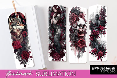 Gothic Bookmark PNG - Dark Academia Printable Bookmarks Sublimation OrangeBrushStudio 