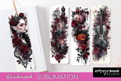 Gothic Bookmark PNG - Dark Academia Printable Bookmarks Sublimation OrangeBrushStudio 
