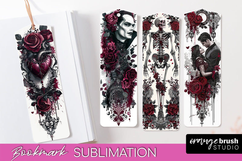 Gothic Bookmark PNG - Dark Academia Printable Bookmarks Sublimation OrangeBrushStudio 