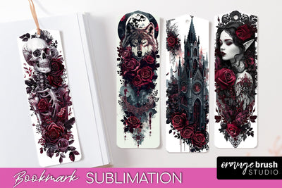 Gothic Bookmark PNG - Dark Academia Printable Bookmarks Sublimation OrangeBrushStudio 