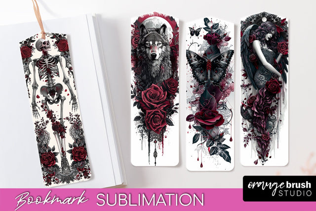 Gothic Bookmark PNG - Dark Academia Printable Bookmarks Sublimation OrangeBrushStudio 