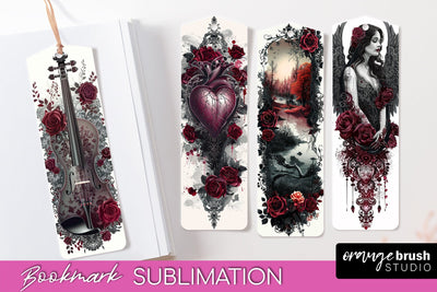 Gothic Bookmark PNG - Dark Academia Printable Bookmarks Sublimation OrangeBrushStudio 