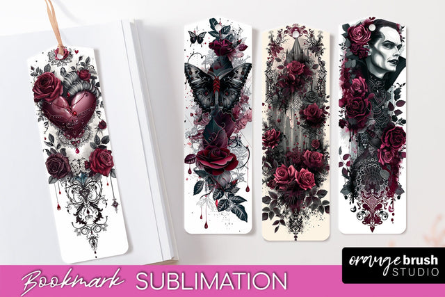 Gothic Bookmark PNG - Dark Academia Printable Bookmarks Sublimation OrangeBrushStudio 