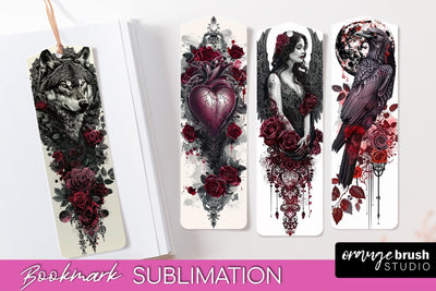 Gothic Bookmark PNG - Dark Academia Printable Bookmarks Sublimation OrangeBrushStudio 