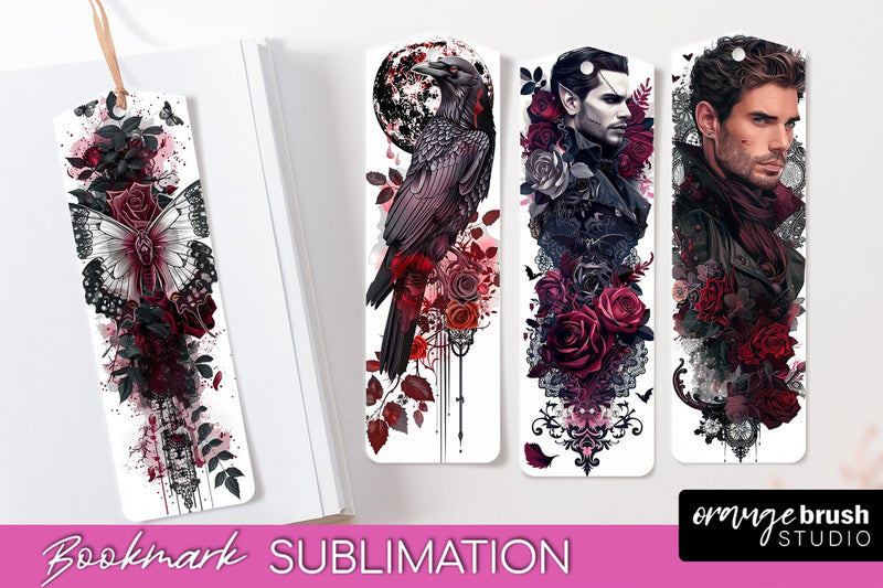 Gothic Bookmark PNG - Dark Academia Printable Bookmarks Sublimation OrangeBrushStudio 