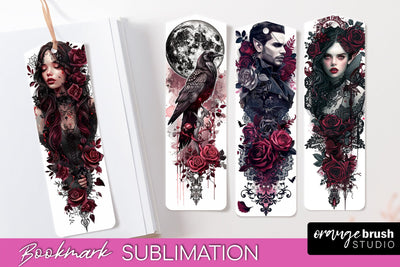 Gothic Bookmark PNG - Dark Academia Printable Bookmarks Sublimation OrangeBrushStudio 