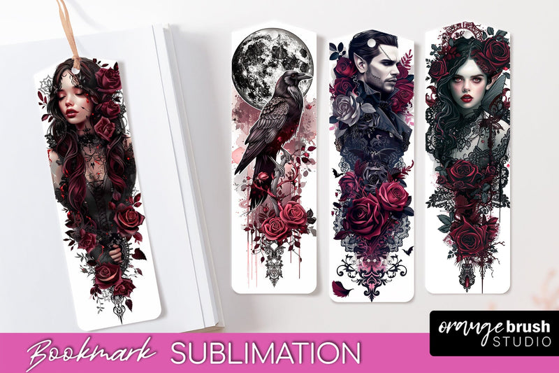 Gothic Bookmark PNG - Dark Academia Printable Bookmarks Sublimation OrangeBrushStudio 