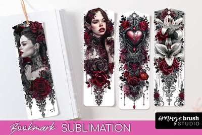 Gothic Bookmark PNG - Dark Academia Printable Bookmarks Sublimation OrangeBrushStudio 