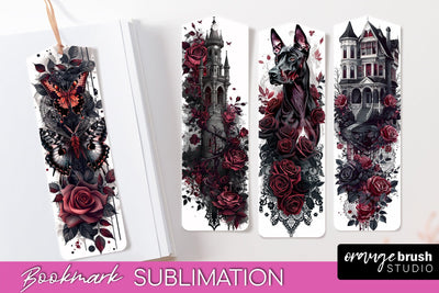 Gothic Bookmark PNG - Dark Academia Printable Bookmarks Sublimation OrangeBrushStudio 