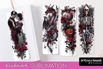 Gothic Bookmark PNG - Dark Academia Printable Bookmarks Sublimation OrangeBrushStudio 
