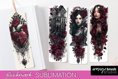 Gothic Bookmark PNG - Dark Academia Printable Bookmarks Sublimation OrangeBrushStudio 