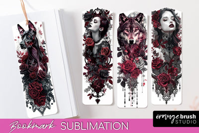 Gothic Bookmark PNG - Dark Academia Printable Bookmarks Sublimation OrangeBrushStudio 