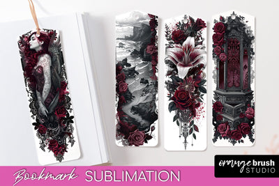 Gothic Bookmark PNG - Dark Academia Printable Bookmarks Sublimation OrangeBrushStudio 