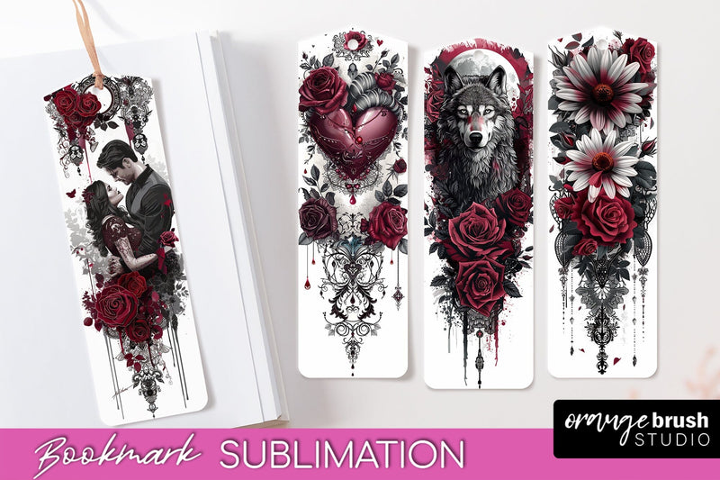 Gothic Bookmark PNG - Dark Academia Printable Bookmarks Sublimation OrangeBrushStudio 