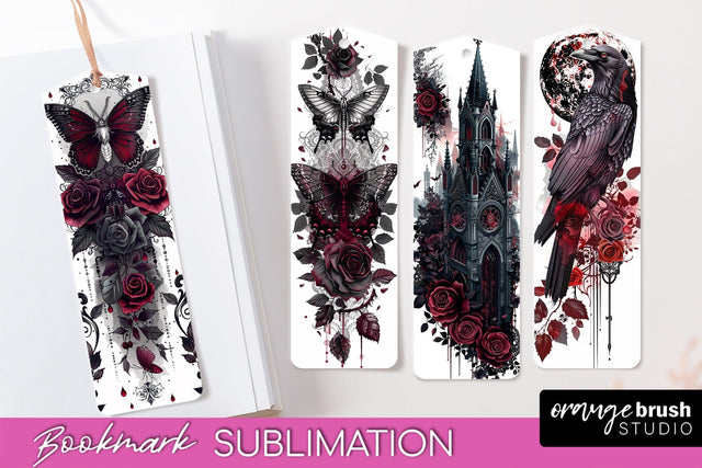 Gothic Bookmark PNG - Dark Academia Printable Bookmarks Sublimation OrangeBrushStudio 