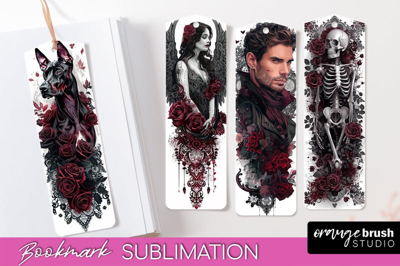 Gothic Bookmark PNG - Dark Academia Printable Bookmarks Sublimation OrangeBrushStudio 