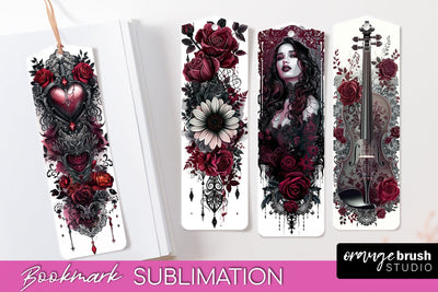 Gothic Bookmark PNG - Dark Academia Printable Bookmarks Sublimation OrangeBrushStudio 