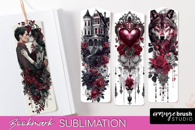Gothic Bookmark PNG - Dark Academia Printable Bookmarks Sublimation OrangeBrushStudio 