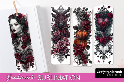 Gothic Bookmark PNG - Dark Academia Printable Bookmarks Sublimation OrangeBrushStudio 