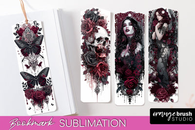 Gothic Bookmark PNG - Dark Academia Printable Bookmarks Sublimation OrangeBrushStudio 