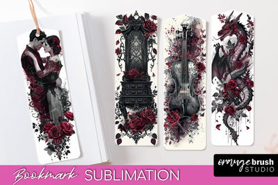 Gothic Bookmark PNG - Dark Academia Printable Bookmarks Sublimation OrangeBrushStudio 