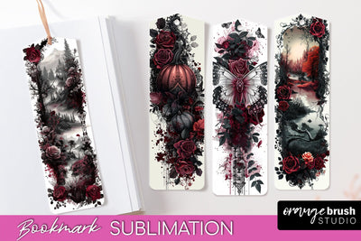 Gothic Bookmark PNG - Dark Academia Printable Bookmarks Sublimation OrangeBrushStudio 