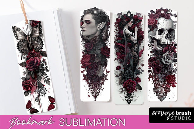 Gothic Bookmark PNG - Dark Academia Printable Bookmarks Sublimation OrangeBrushStudio 