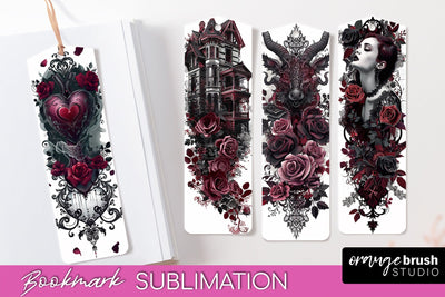 Gothic Bookmark PNG - Dark Academia Printable Bookmarks Sublimation OrangeBrushStudio 