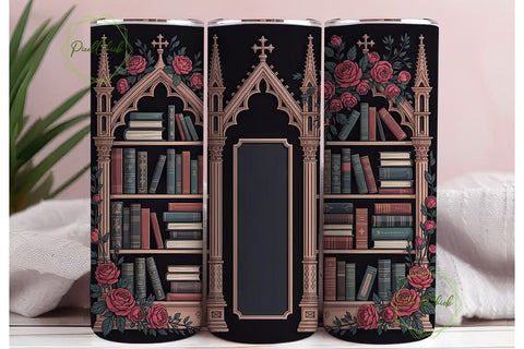 Gothic Books & Roses 20oz Tumbler Wrap Sublimation PixelChick 