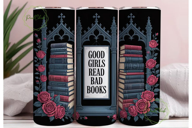 Gothic Books & Roses 20oz Tumbler Wrap Sublimation PixelChick 