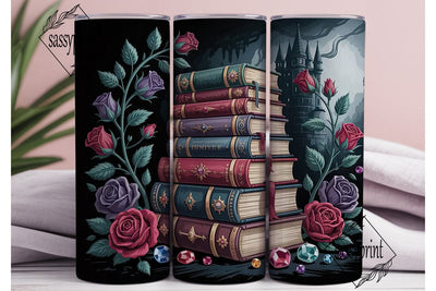 Gothic Books & Roses 20oz Tumbler Wrap Sublimation sassyprint 