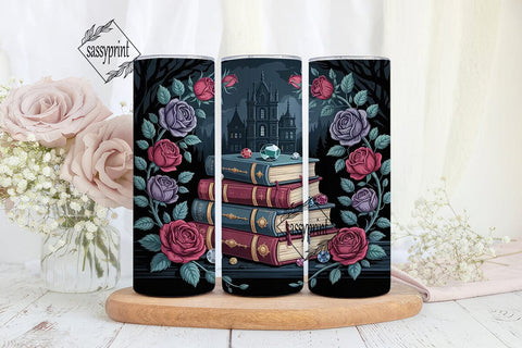 Gothic Books & Roses 20oz Tumbler Wrap Sublimation sassyprint 