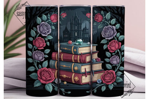 Gothic Books & Roses 20oz Tumbler Wrap Sublimation sassyprint 
