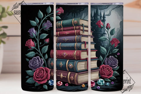 Gothic Books & Roses 20oz Tumbler Wrap Sublimation sassyprint 