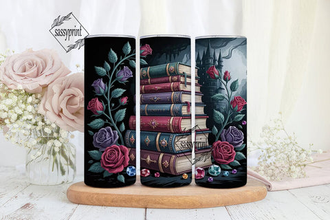 Gothic Books & Roses 20oz Tumbler Wrap Sublimation sassyprint 