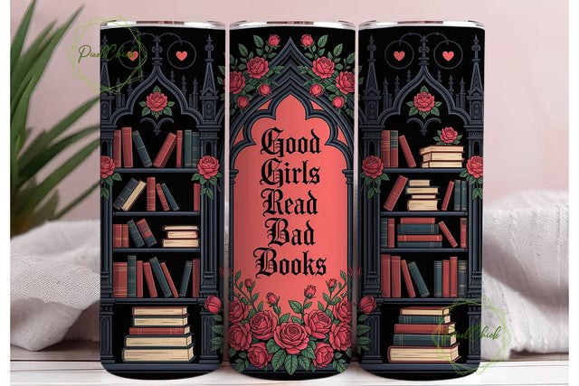 Gothic Books & Roses Tumbler Wrap Sublimation PixelChick 