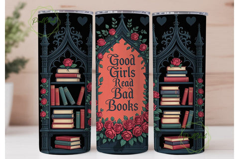 Gothic Books & Roses Tumbler Wrap Sublimation PixelChick 
