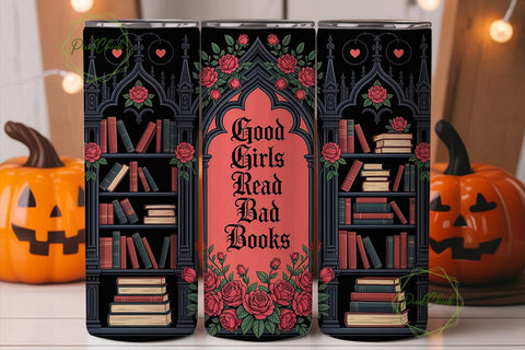 Gothic Books & Roses Tumbler Wrap Sublimation PixelChick 