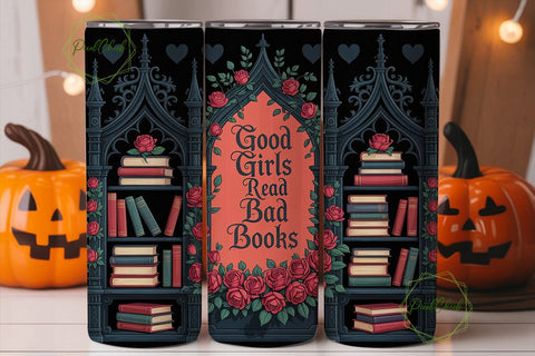 Gothic Books & Roses Tumbler Wrap Sublimation PixelChick 