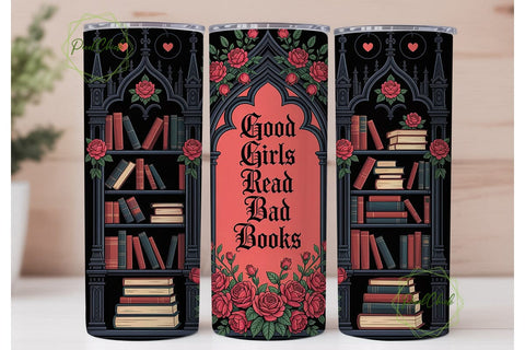 Gothic Books & Roses Tumbler Wrap Sublimation PixelChick 