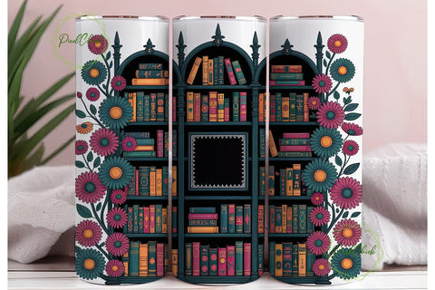 Gothic Bookshelf Floral 20oz Tumbler Sublimation PixelChick 