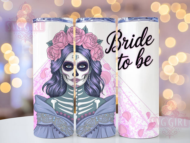 Gothic Bride Pink Skull Wedding Tumbler Wrap, Pink Pastel Skull Design, Dia De Los Muertos Cup, Bride To Be Gift Idea, 20Oz Sublimation Wrap, Floral Gothic Drinkware, Alternative Wedding Mug Sublimation SvggirlplusArt 