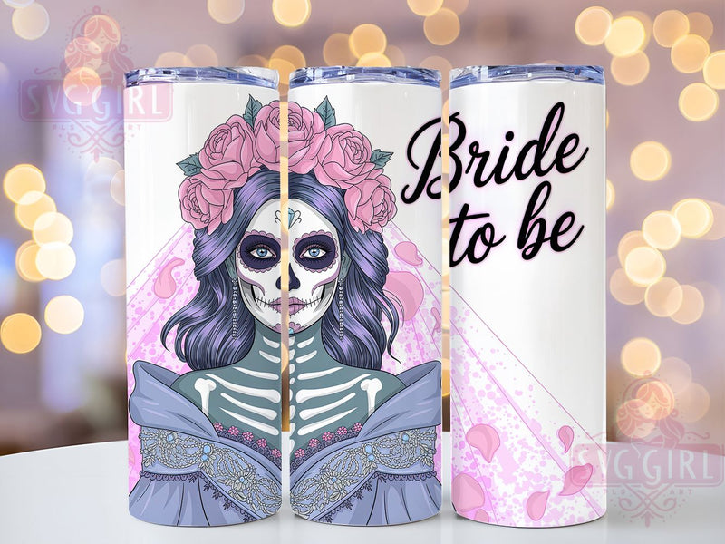Gothic Bride Pink Skull Wedding Tumbler Wrap, Pink Pastel Skull Design, Dia De Los Muertos Cup, Bride To Be Gift Idea, 20Oz Sublimation Wrap, Floral Gothic Drinkware, Alternative Wedding Mug Sublimation SvggirlplusArt 