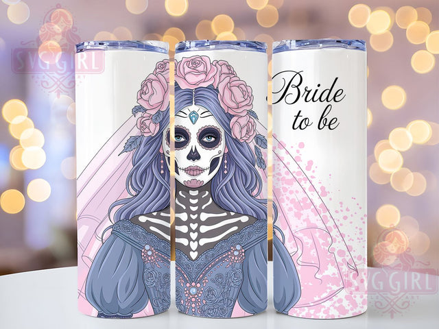 Gothic Bride Pink Skull Wedding Tumbler Wrap, Pink Pastel Skull Design, Dia De Los Muertos Cup, Bride To Be Gift Idea, 20Oz Sublimation Wrap, Floral Gothic Drinkware, Alternative Wedding Mug Sublimation SvggirlplusArt 
