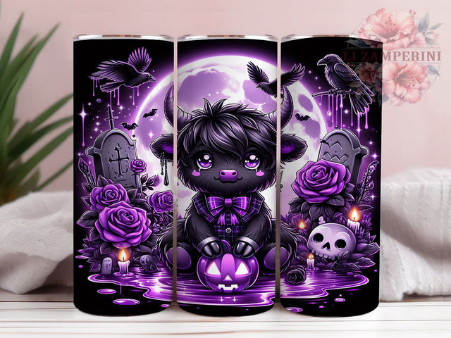 Gothic Bull Haunted Night Halloween Tumbler, Halloween Spooky Wrap, Dark Bull Design, 20Oz Tumbler Sublimation, Gothic Animal Drinkware, Creepy Bull Cup, Haunted Night Mug Sublimation Li Zamperini 