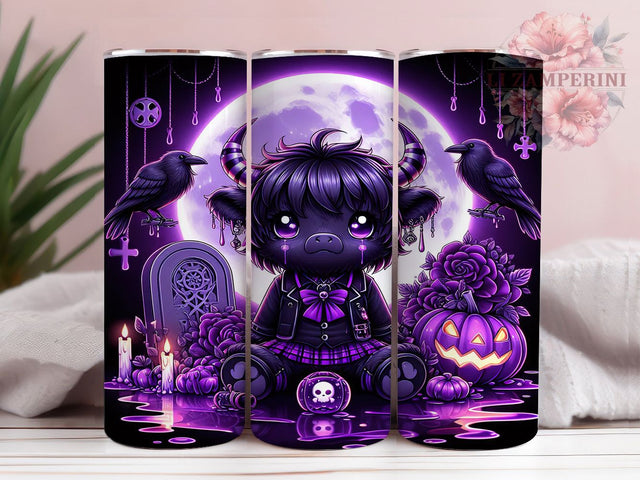 Gothic Bull Haunted Night Halloween Tumbler, Halloween Spooky Wrap, Dark Bull Design, 20Oz Tumbler Sublimation, Gothic Animal Drinkware, Creepy Bull Cup, Haunted Night Mug Sublimation Li Zamperini 