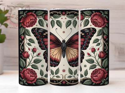 Gothic Butterfly Rose Design 20oz Tumbler, Gothic Illustration, Detailed Butterfly, Elegant Gothic, Dark Floral, Skinny Tumbler, Sublimation PNG Sublimation Lara' s Designs 